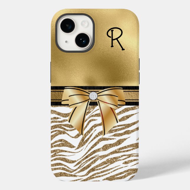 Coques Case-Mate iPhone Glam Gold Zebra Stripe Monogramme (Verso)
