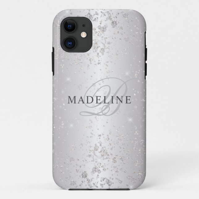 Coques Case-Mate iPhone Glam Metallic Silver Parties scintillant Nom perso (Dos)