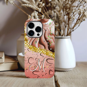 Coque Case-Mate iPhone Glam Monogram M Marbre Marron Fantaisie Gouttes de