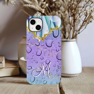 Coque Case-Mate iPhone Glam Monogram M Or Fantaisie Violet Gouttes de Plu