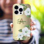 Coque iPhone 16 Pro Glam Monogramme or Giral Floral Aquarelle<br><div class="desc">Une aquarelle florale chic, étonnante, sophistiquée, blanche et faux or parties scintillant avec typographie de script personnalisée et un monogramme de type san serif premier superpose un arrière - plan élégant, glam brossé de feuille d'or sur ce boîtier de téléphone portable chic, élégant et moderne. Personnalisez avec votre nom et...</div>