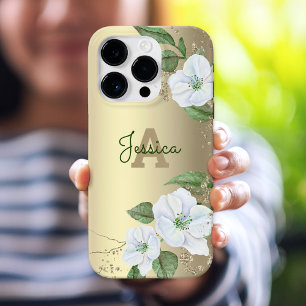 Coque iPhone 16 Pro Glam Monogramme or Giral Floral Aquarelle