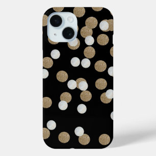 Coque Case-Mate iPhone glam noir et blanc points champagne or confetti
