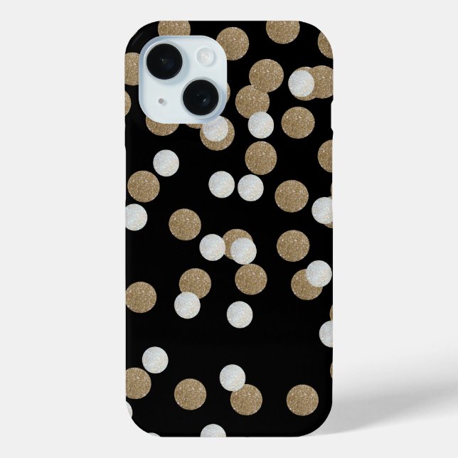 Coques Case-Mate iPhone glam noir et blanc points champagne or confetti (Verso)