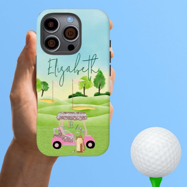 Coques Case-Mate iPhone Glam Parties scintillant Lady Golfer Pink Cart Clu (Créateur téléchargé)