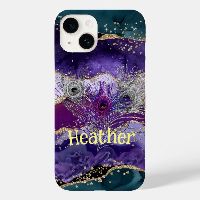 Coques Case-Mate iPhone Glam Purple Peacock Agate Feathered (Verso)