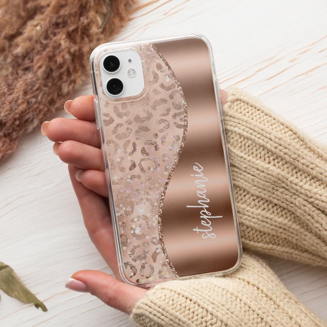 Coques Case-Mate iPhone Glam Rose Gold Faux Feuille Tachetée Léopard Nom (Créateur téléchargé)