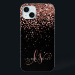 Coque Case-Mate iPhone Glam Rose Gold Parties scintillant Élégant Monogra<br><div class="desc">Glam Rose Gold Parties scintillant coque iphone monogramme élégant. Personnalisez facilement ce design branché de boîtier de téléphone chic avec une élégante parties scintillant brillante d'or rose sur un arrière - plan noir. Le design comprend votre monogramme manuscrit avec de jolis tourbillons et nom.</div>