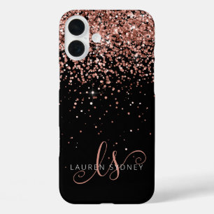 Coque Pour iPhone 16 Plus Glam Rose Gold Parties scintillant Élégant Monogra