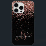 Coque Case-Mate iPhone Glam Rose Gold Parties scintillant Élégant Monogra<br><div class="desc">Glam Rose Gold Parties scintillant coque iphone monogramme élégant. Personnalisez facilement ce design branché de boîtier de téléphone chic avec une élégante parties scintillant brillante d'or rose sur un arrière - plan noir. Le design comprend votre monogramme manuscrit avec de jolis tourbillons et nom.</div>