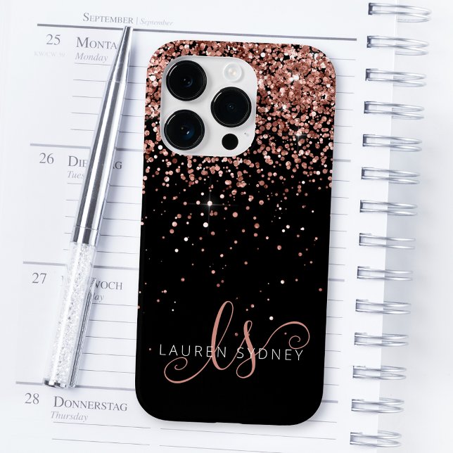 Coques Case-Mate iPhone Glam Rose Gold Parties scintillant Élégant Monogra (Créateur téléchargé)