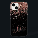 Coque Case-Mate iPhone Glam Rose Gold Parties scintillant Élégant Monogra<br><div class="desc">Glam Rose Gold Parties scintillant coque iphone monogramme élégant. Personnalisez facilement ce design branché de boîtier de téléphone chic avec une élégante parties scintillant brillante d'or rose sur un arrière - plan noir. Le design comprend votre monogramme manuscrit avec de jolis tourbillons et nom.</div>