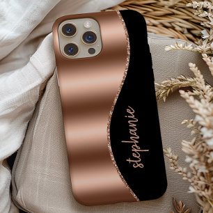 Case-Mate iPhone Case Glam Rose Gold Signature Faux Feuille Ondulée Noir