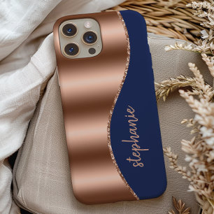 Case-Mate iPhone Case Glam Rose Gold Signature Faux Foil Vague Bleu Mari