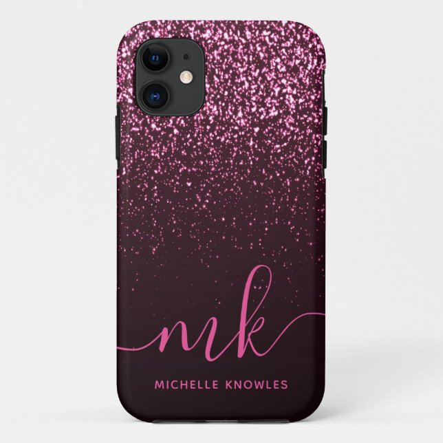 Coques Case-Mate iPhone Glam Rose Parties scintillant rose moderne Script  (Dos)