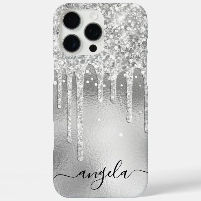 Coques Case-Mate iPhone Glam Signature gouttes de paillettes argentées (Verso)
