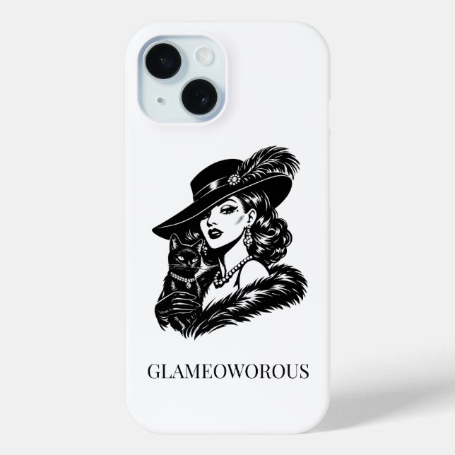 Coques Case-Mate iPhone Glam Woman with Cat Fashion Illustration (Verso)