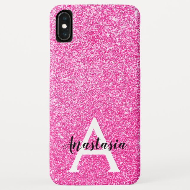 Coques Case-Mate iPhone Glamour Féminin Rose Paillettes Monogramme Nom (Dos)