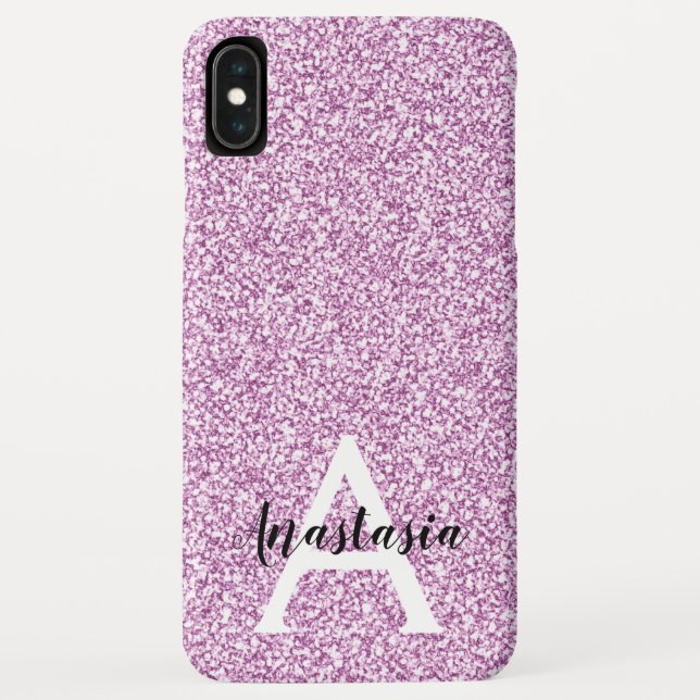 Coques Case-Mate iPhone Glamour Féminin Violet Paillettes Monogramme Nom (Dos)