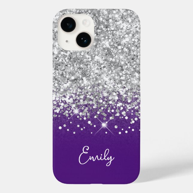 Coques Case-Mate iPhone Glamour Violet Royal et Paillettes Argentées (Verso)