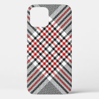 Glen plaid motif. Noir, rouge, blanc goudron trans