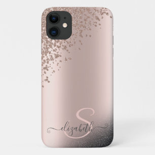 Case-Mate iPhone Case Glitter Diamants Noir Froid Rose Monogramme Or