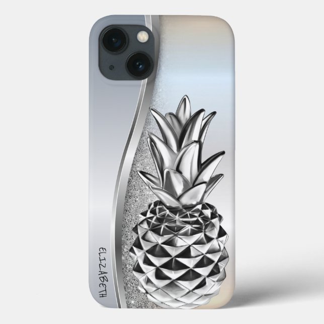 Coques Case-Mate iPhone Glitter métallisé argenté Cool Ananas Tropical  (Verso)