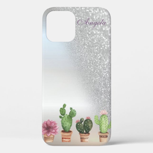 Coques Case-Mate iPhone Glitter ombre argenté Cool, Cactus (Verso)