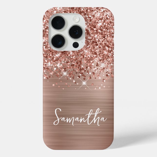 Coques Case-Mate iPhone Glitter Rose Gold Glam Nom du script (Verso)