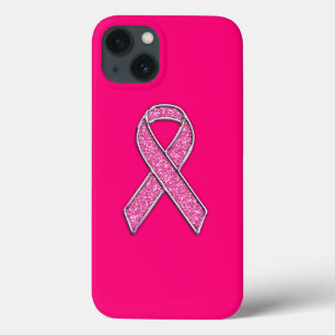 Etui iPhone 13 Glitter Style Pink Ribbon Awareness Design