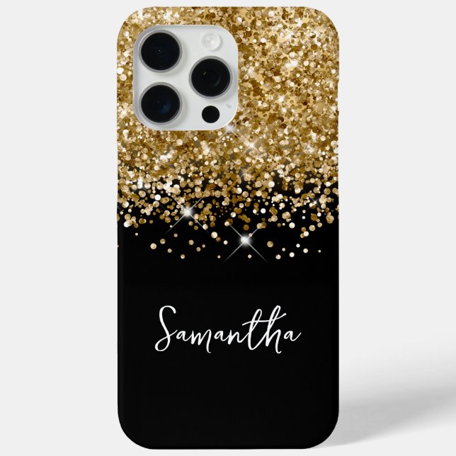 Coques Case-Mate iPhone Glitterie Gold et Black Glam Nom (Verso)