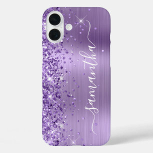 Coque Pour iPhone 16 Plus Glitterie Lumière Violet Glam Girl Signature