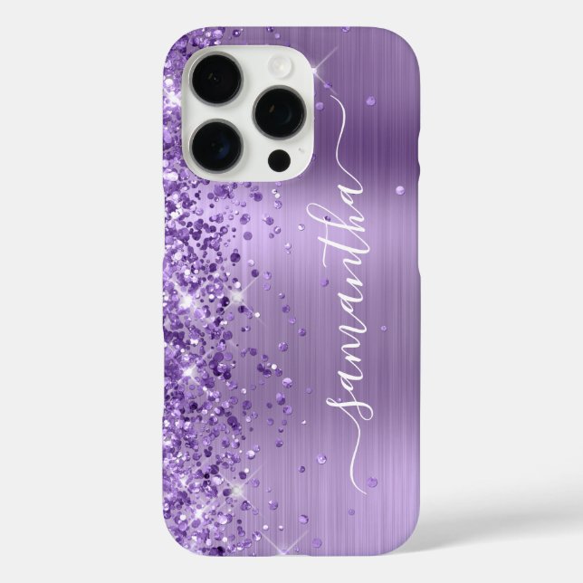 Coques Case-Mate iPhone Glitterie Lumière Violet Glam Girl Signature (Verso)