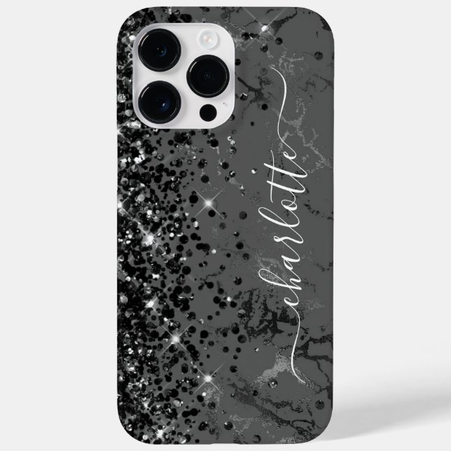 Coques Case-Mate iPhone Glitterie Marbre Noir Glam Girl Signature (Verso)