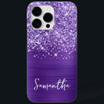 Coque Case-Mate iPhone Glittery Amethyst Purple Glam Nom<br><div class="desc">Customisez le script de style manuscrit moderne pour créer votre propre coque. Ajoutez une initiale de monogramme pour créer une combinaison initiale de prénom. Fille fausse parties scintillant violet et améthyste brossé art numérique de feuille métallique imprimé comme une photo.</div>