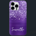 Coque Case-Mate iPhone Glittery Amethyst Purple Glam Nom<br><div class="desc">Customisez le script de style manuscrit moderne pour créer votre propre coque. Ajoutez une initiale de monogramme pour créer une combinaison initiale de prénom. Fille fausse parties scintillant violet et améthyste brossé art numérique de feuille métallique imprimé comme une photo.</div>