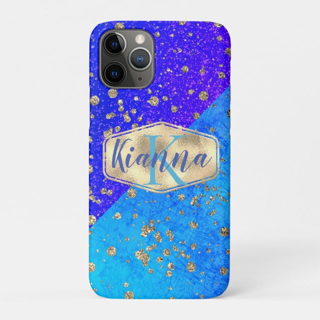 Coques Case-Mate iPhone Glittery Dreamy Blue monogram (Dos)