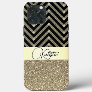 Case-Mate iPhone Case Glittery Gold et Black Chevron Personnalisé