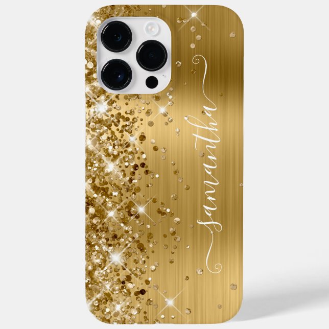 Coques Case-Mate iPhone Glittery Gold Glam Modern Girl Signature (Verso)