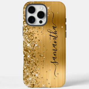 Coque iPhone 16 Pro Max Glittery Gold Metallic Girl Signature