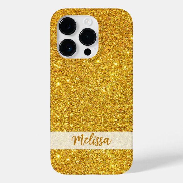 Coques Case-Mate iPhone Glittery Gold Parties scintillant Nom personnalisé (Verso)