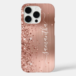 Coque iPhone 16 Pro Glittery Rose Gold Metallic Girly Signature