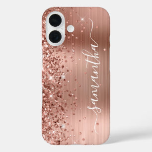 Coque Pour iPhone 16 Glittery Rose Gold Metallic Girly Signature