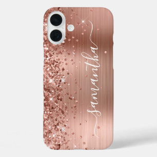 Coque Pour iPhone 16 Plus Glittery Rose Gold Metallic Girly Signature