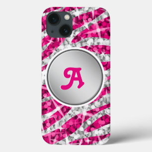 Coque Case-Mate iPhone Glitz Zebra Pink imprimé monogramme argent