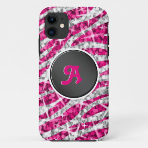 Coques Pour iPhone Glitz Zebra rose monogramme iPhone noir