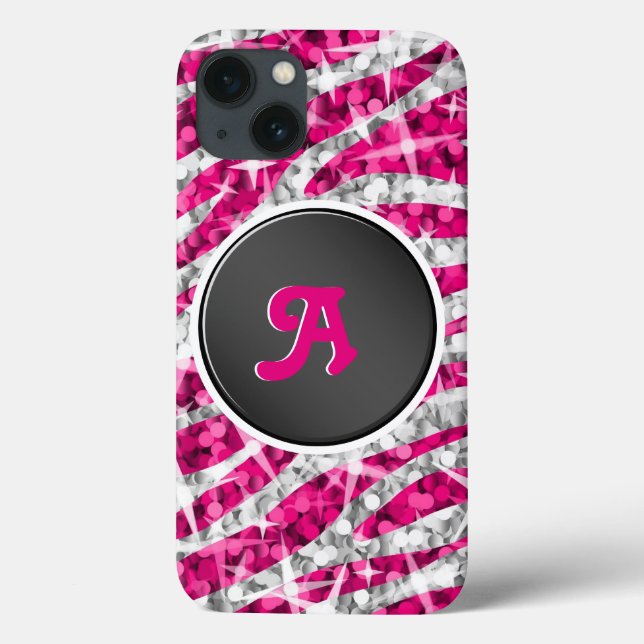 Coques Case-Mate iPhone Glitz Zebra rose monogramme noir (Verso)