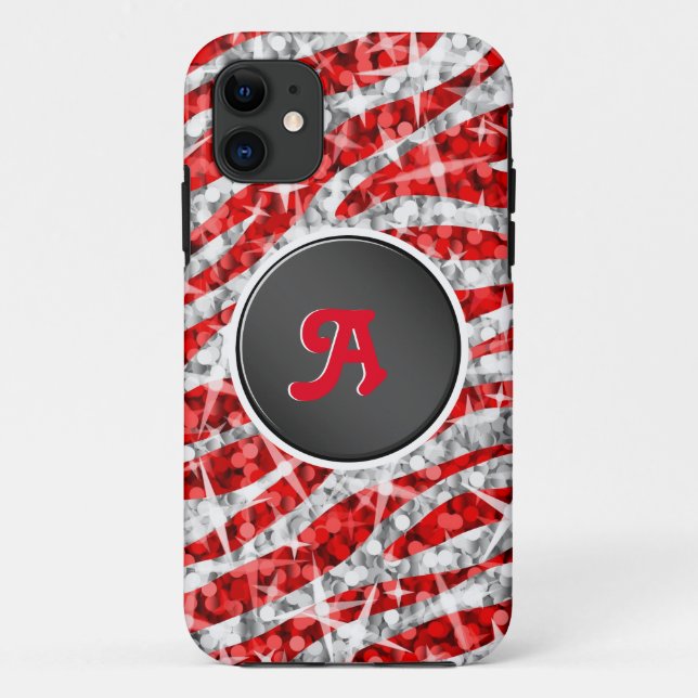 Coques Case-Mate iPhone Glitz Zebra Rouge monogramme iPhone noir (Dos)
