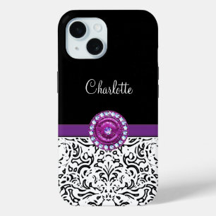 Coque Case-Mate iPhone Glitzy Monogram branché Rhinestone Damask
