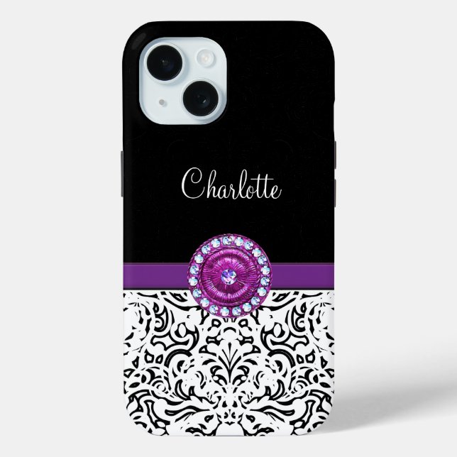 Coques Case-Mate iPhone Glitzy Monogram branché Rhinestone Damask (Verso)